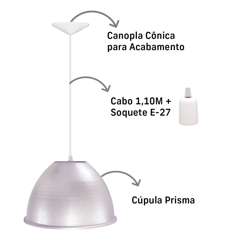 Kit 10 Luminária Pendente Prismática Galpão Industrial 12 Polegadas