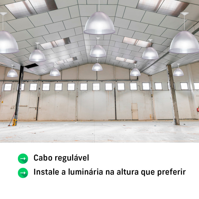 Kit 10 Luminária Pendente Prismática Galpão Industrial 12 Polegadas