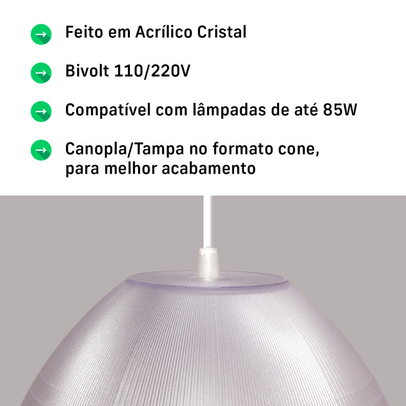 Kit 10 Luminária Pendente Prismática Galpão Industrial 12 Polegadas